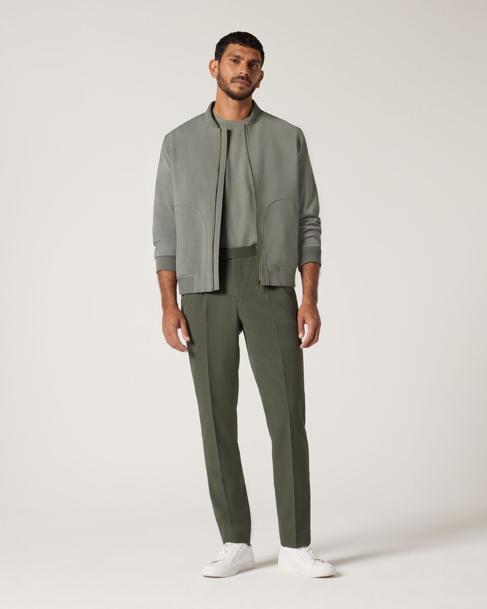 Slim Stretch Lightweight Australian Wool Bomber, Sage, hi-res